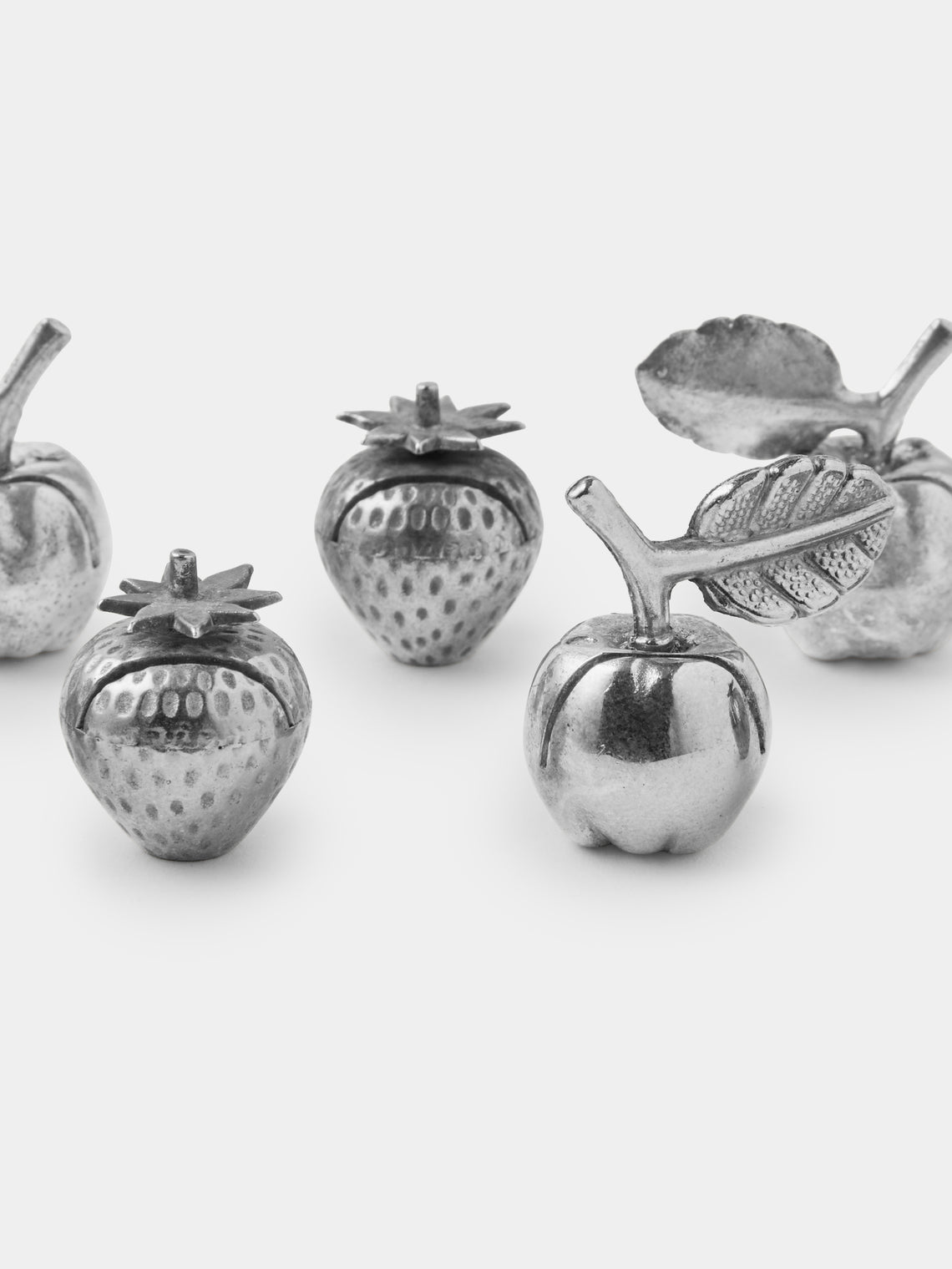Antique and Vintage - Mid-Century Silver-Plated Fruits Place Card Holders (Set of 8) - Silver - ABASK