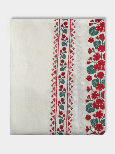 Esencial Hogar - Geranios Embroidered Linen Rectangular Tablecloth -  - ABASK - 