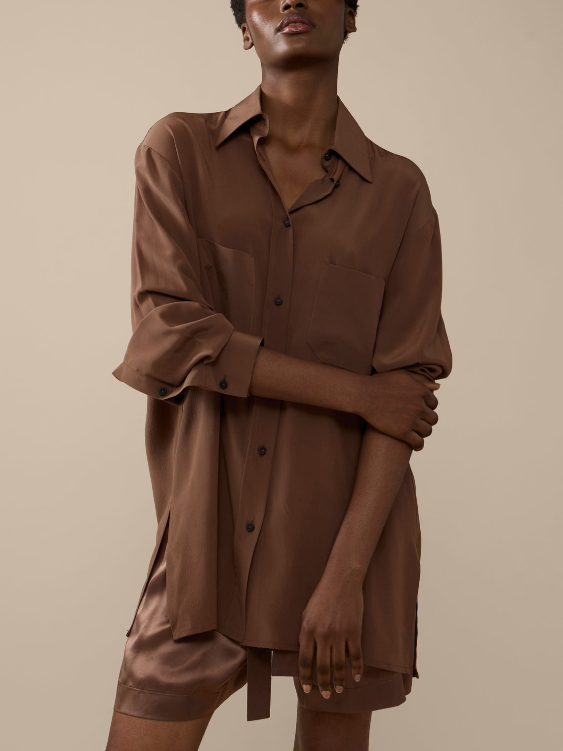 Dusan - Silk Boyfriend Shirt | One Size - Brown - ABASK