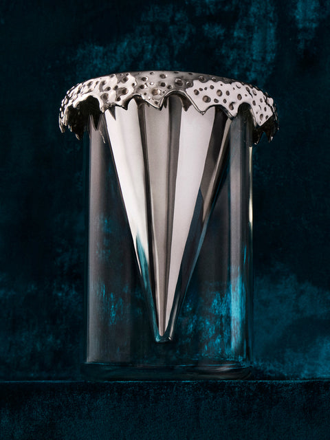 San Lorenzo - 1997 Afra and Tobia Scarpa Pure Silver and Glass Vase (8in/20.5cm) - Silver - ABASK