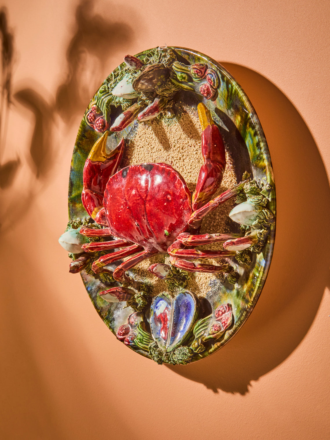 Antique and Vintage - Mid-Century Crab Majolica Ceramic Serving Plate (12in/31cm) - Multiple - ABASK