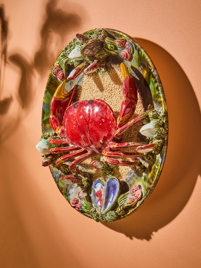 Antique and Vintage - Mid-Century Crab Majolica Ceramic Serving Plate (12in/31cm) - Multiple - ABASK