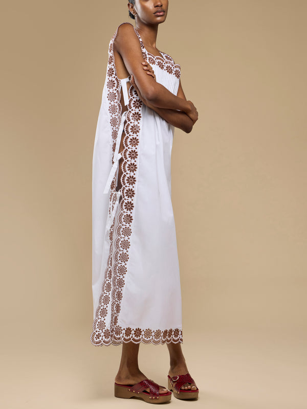 Loretta Caponi - Fiocchini Cotton Long Dress | Size: S - White - ABASK