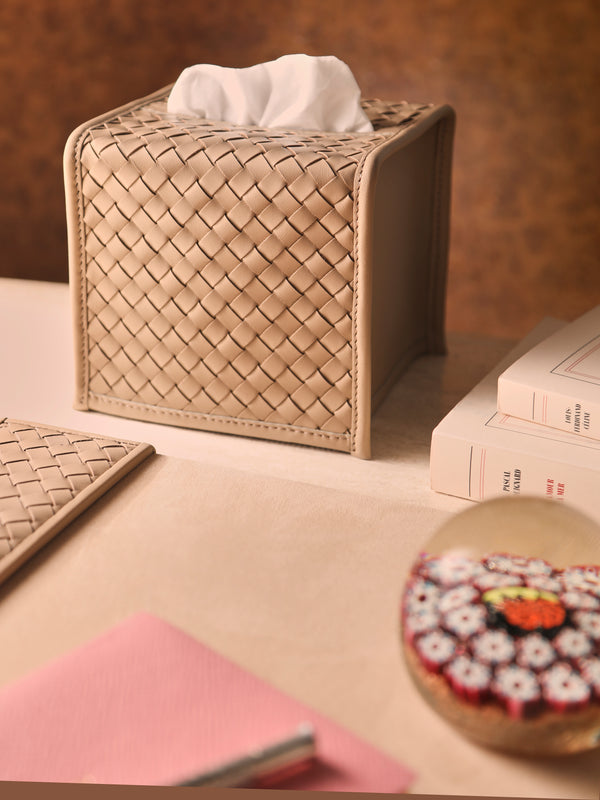 Riviere - Woven Leather Tissue Box -  - ABASK