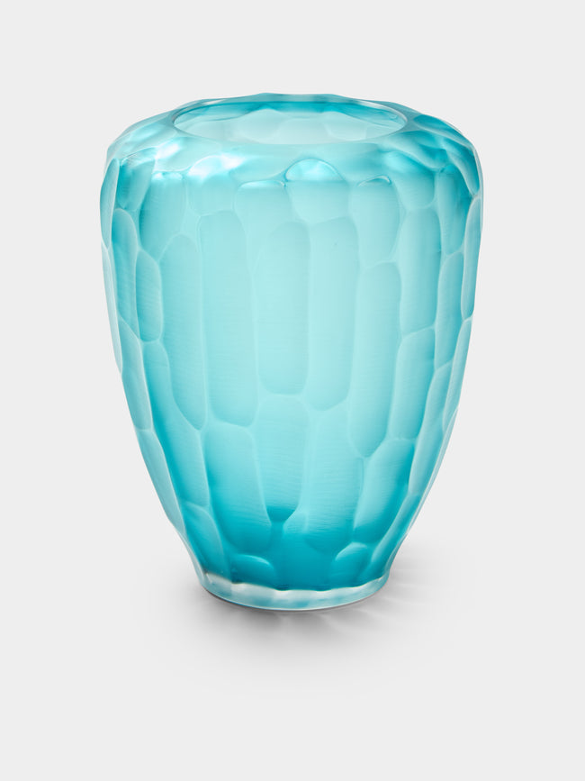Micheluzzi Glass - Goccia Acqua Bamboo Hand-Blown Murano Glass Vase (9in/23cm) - Blue - ABASK - 