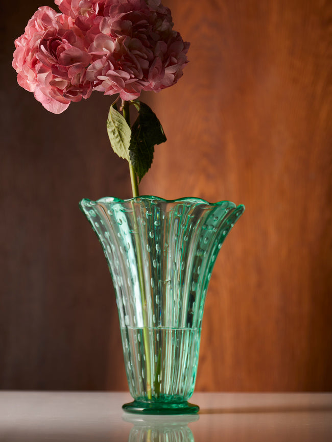 Antique and Vintage - 1940s Barovier & Toso Glass Vase (9.5in/24.5cm) - Green - ABASK