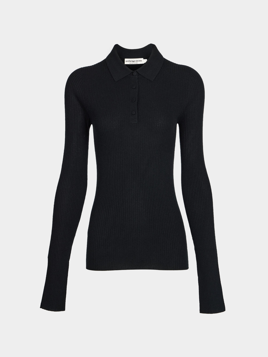 Arch4 - Nightingale Baby Goat Cashmere Long-Sleeved Polo Top | Size: S - Black - ABASK - 