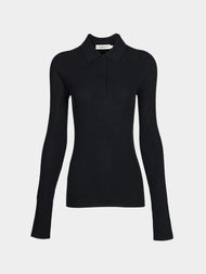 Arch4 - Nightingale Baby Goat Cashmere Long-Sleeved Polo Top | Size: S - Black - ABASK - 