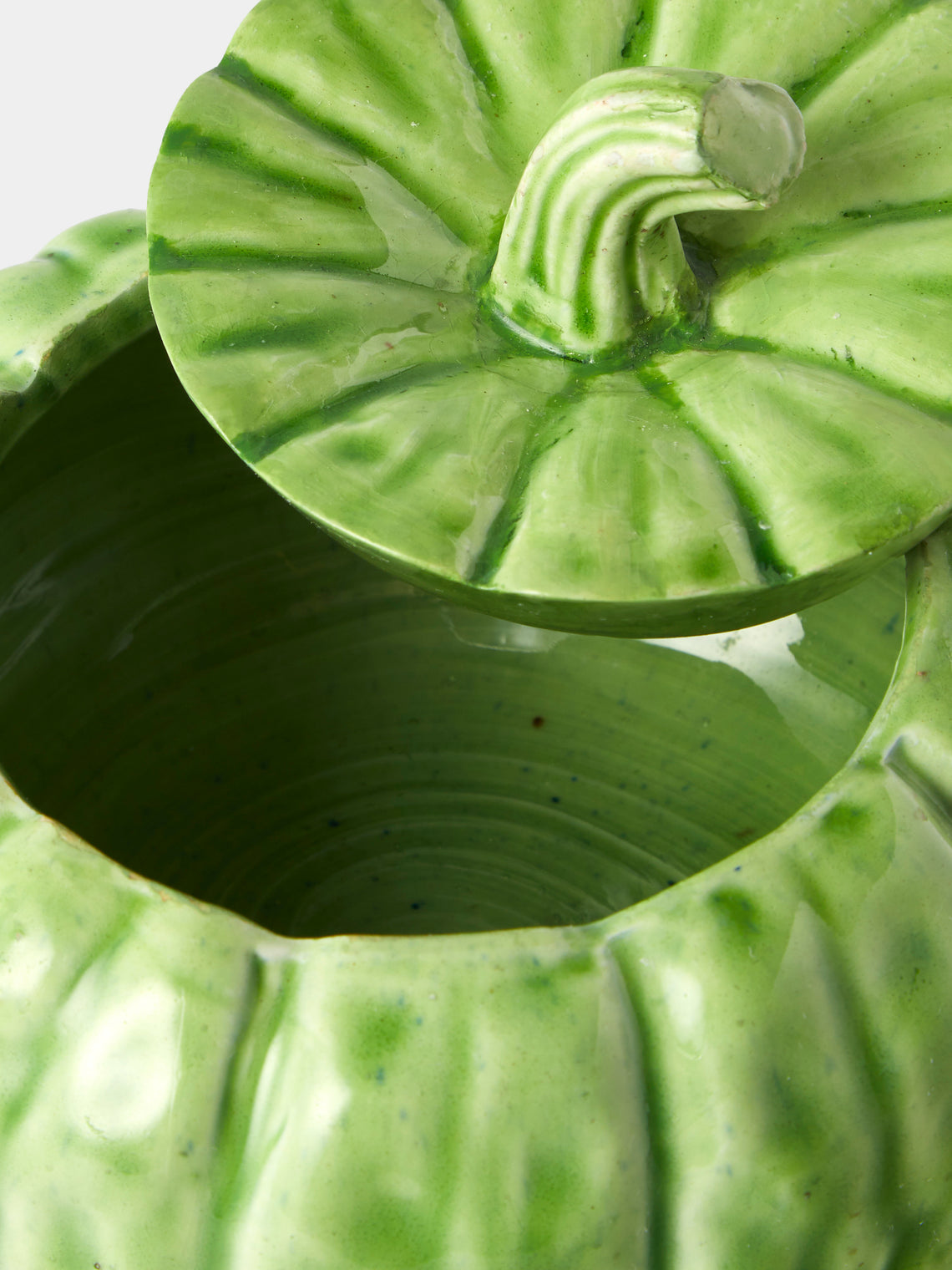Antique and Vintage - 1940s Ginori 1735 Majolica Ceramic Squash Serving Tureen - Green - ABASK