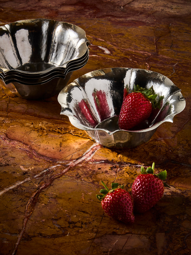 Antique and Vintage - 1960s Flower Silver-Plated Bowls (Set of 6) - Silver - ABASK