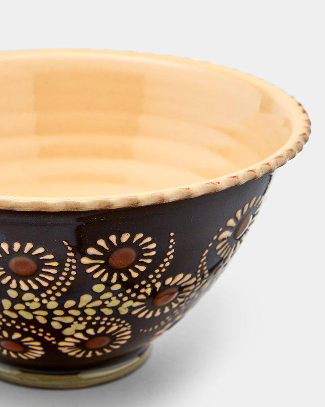 Poterie d’Évires - Flowers Hand-Painted Ceramic Small Fluted Serving Bowl - Dark brown - ABASK