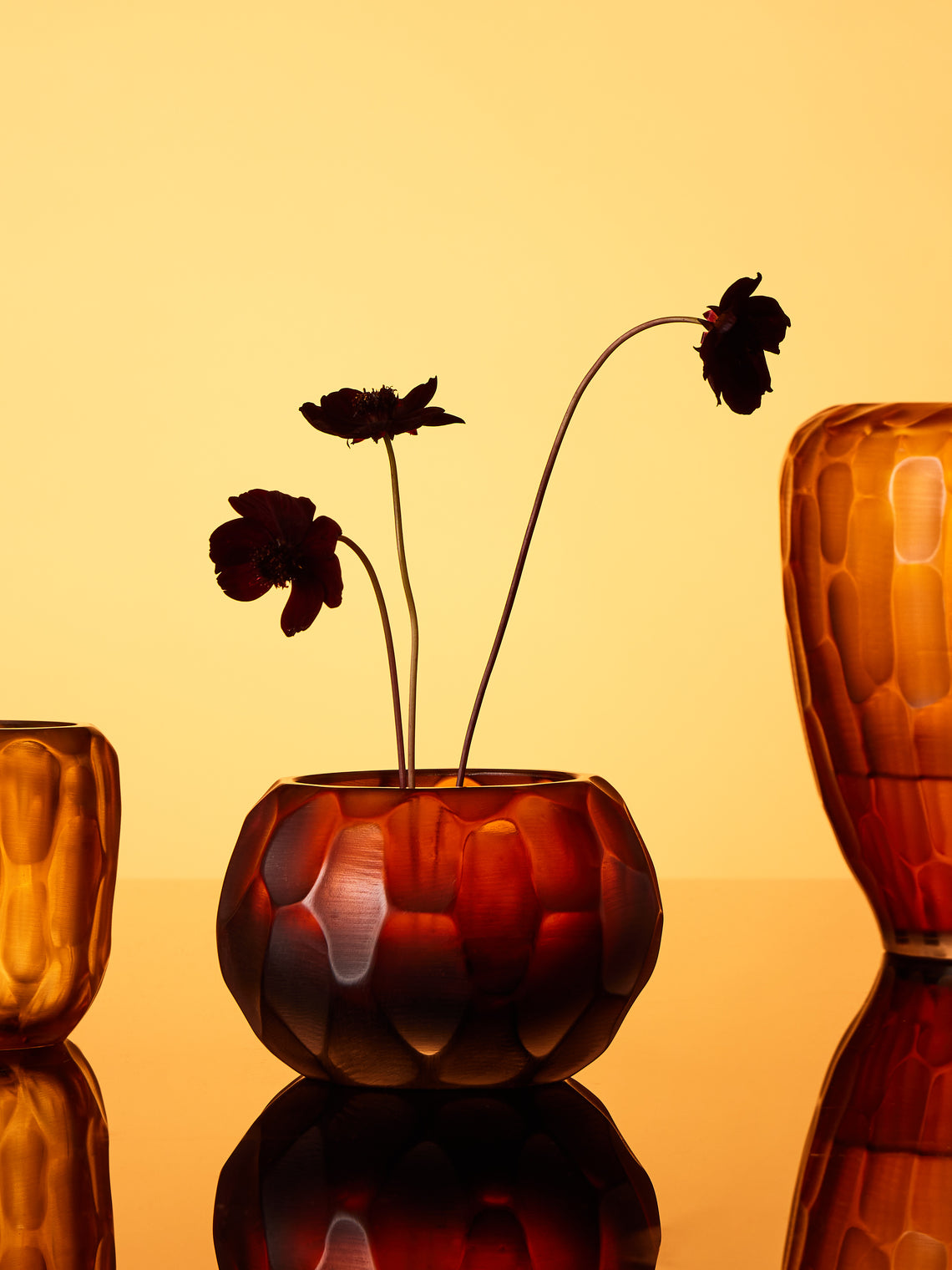 Micheluzzi Glass - Bocia Ambra Bamboo Hand-Blown Murano Glass Vase (6in/15cm) - Orange - ABASK