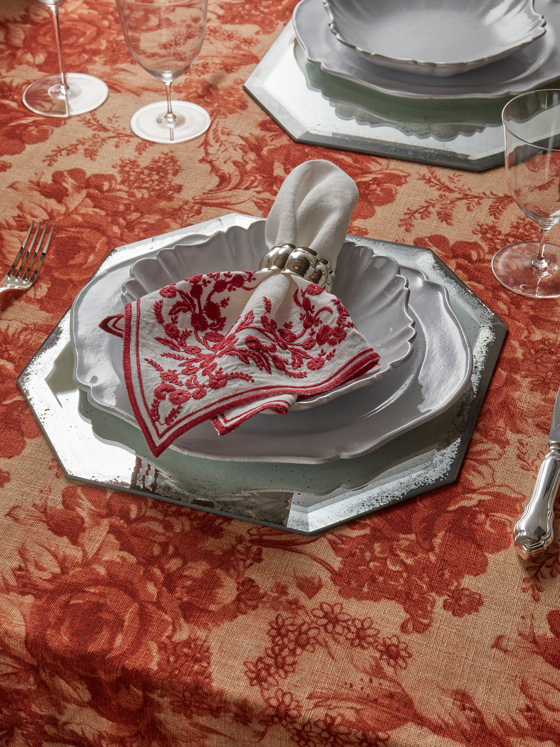 Borgo delle Tovaglie - Octo Mirrored Glass Placemats (Set of 6) - Silver - ABASK