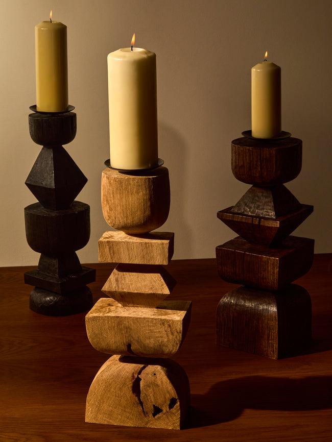 Jamie Gaunt Designs - Totem Hand-Carved Wood Candle Holder - Light Brown - ABASK