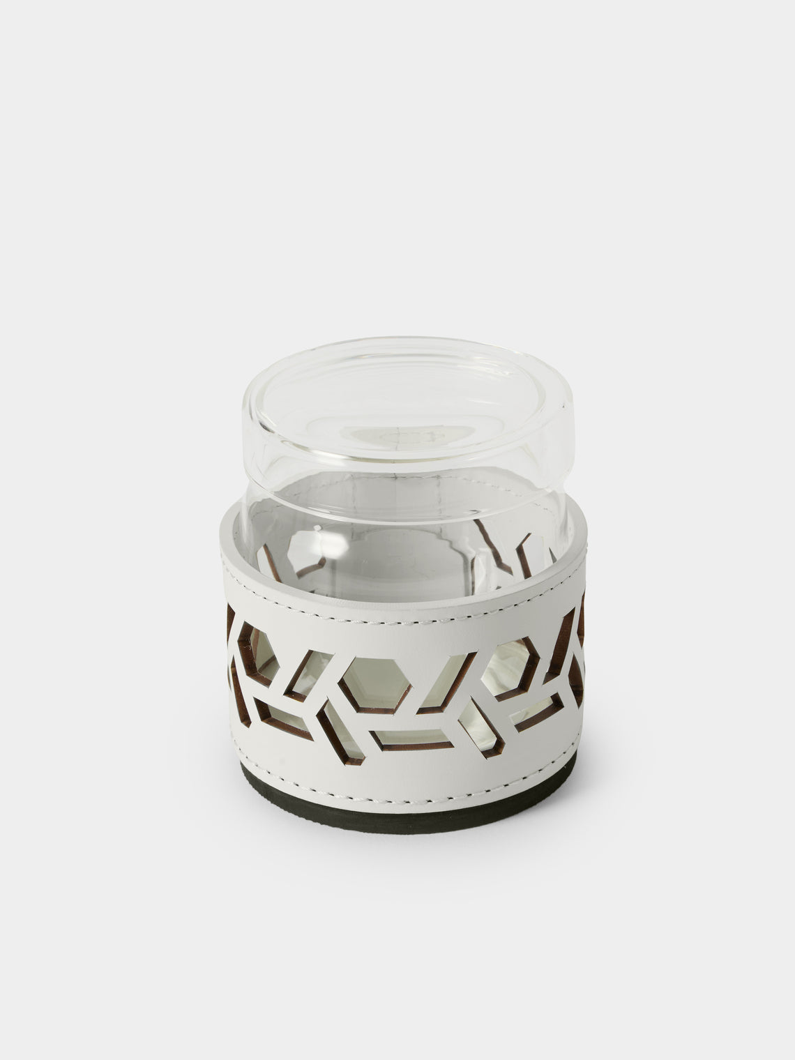 RUDI - Fiordaliso Glass and Leather Sugar Bowl with Spoon - White - ABASK