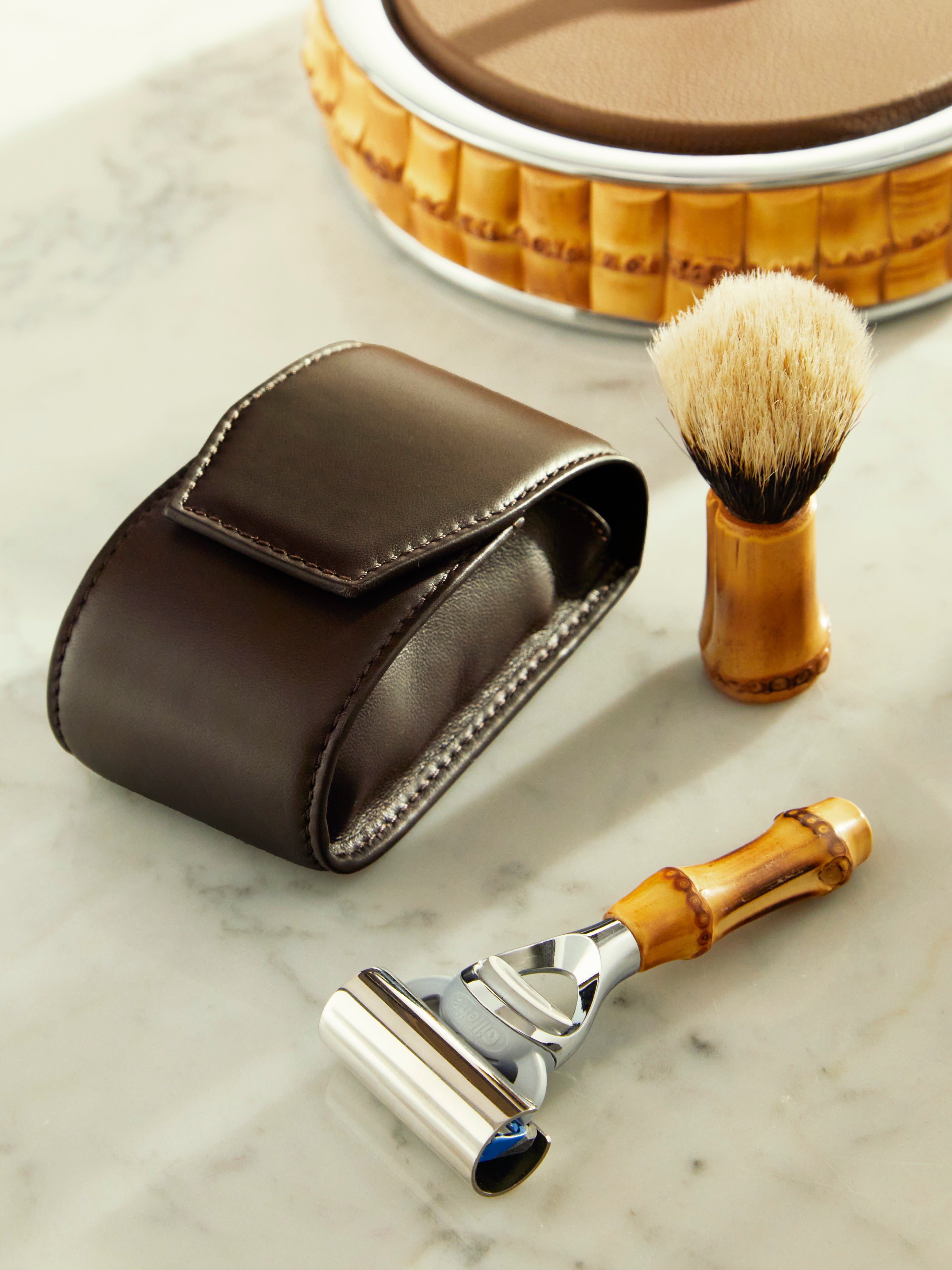 Brown Bamboo Travel Shaving Set by Lorenzi Milano | ABASK