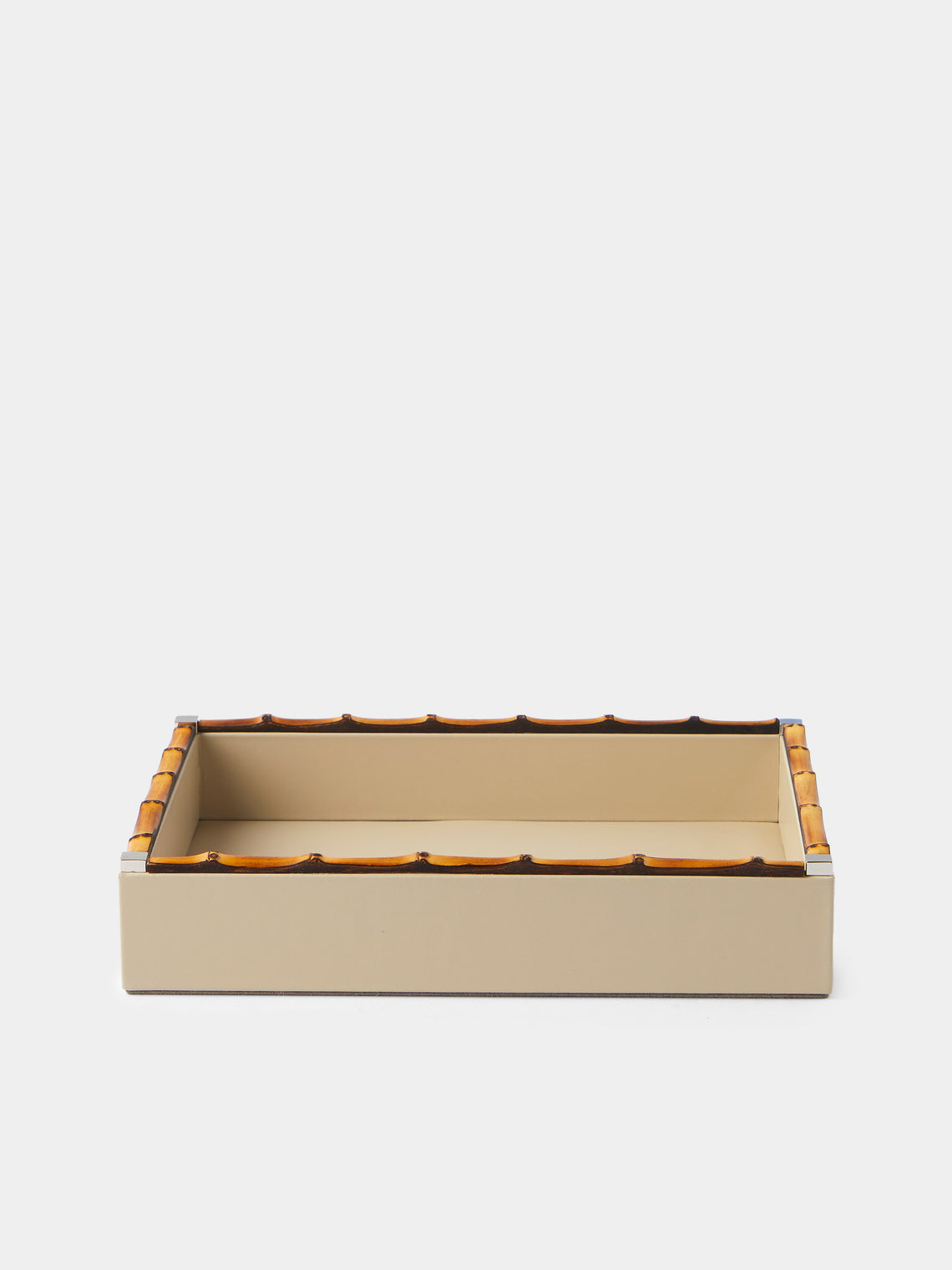 Riviere - Bice Nabuk Leather and Bamboo Valet Tray (9.5in/24cm) - Cream - ABASK