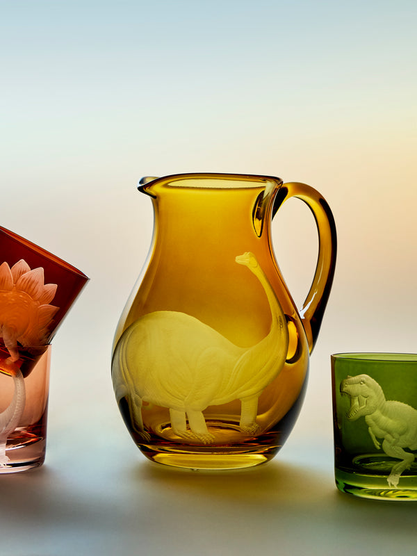 Artel - Dinosaur Hand-Engraved Crystal Jug - Orange - ABASK