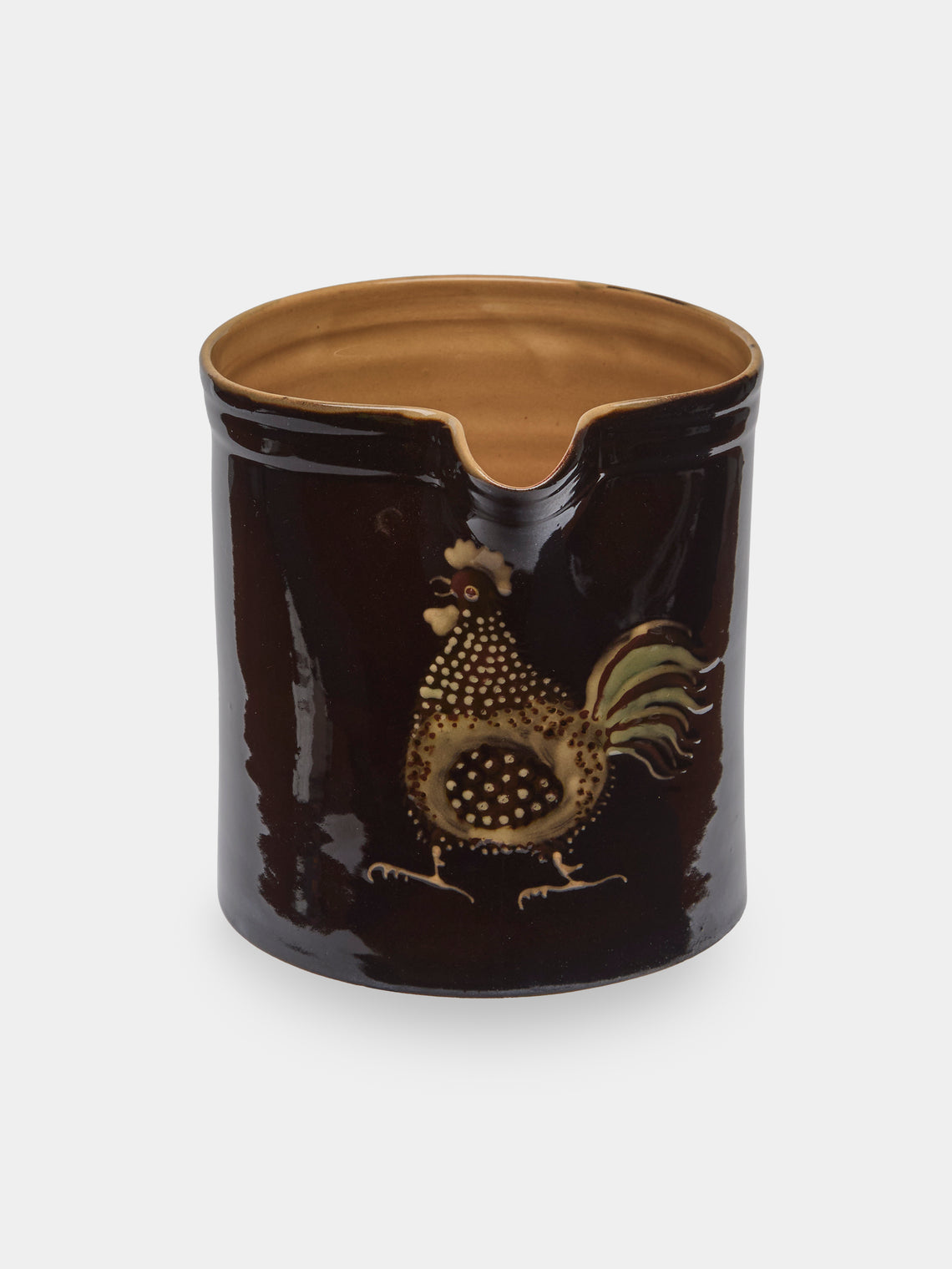 Poterie d’Évires - Chickens Hand-Painted Ceramic Straight-Edge Jug (34oz/1L) - Dark brown - ABASK