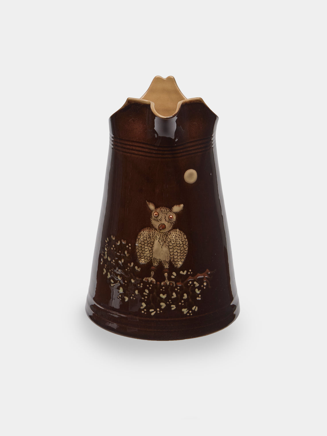 Poterie d’Évires - Owls Hand-Painted Ceramic Large Milk Jug - Dark brown - ABASK