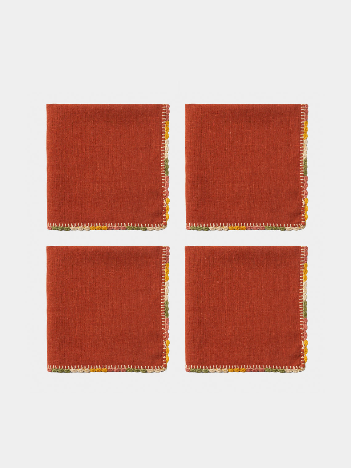 Anut Cairo - Luxor Hand-Crocheted Linen Napkins (Set of 4) - Red - ABASK
