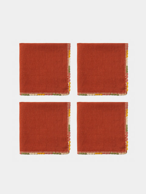 Anut Cairo - Luxor Hand-Crocheted Linen Napkins (Set of 4) - Red - ABASK