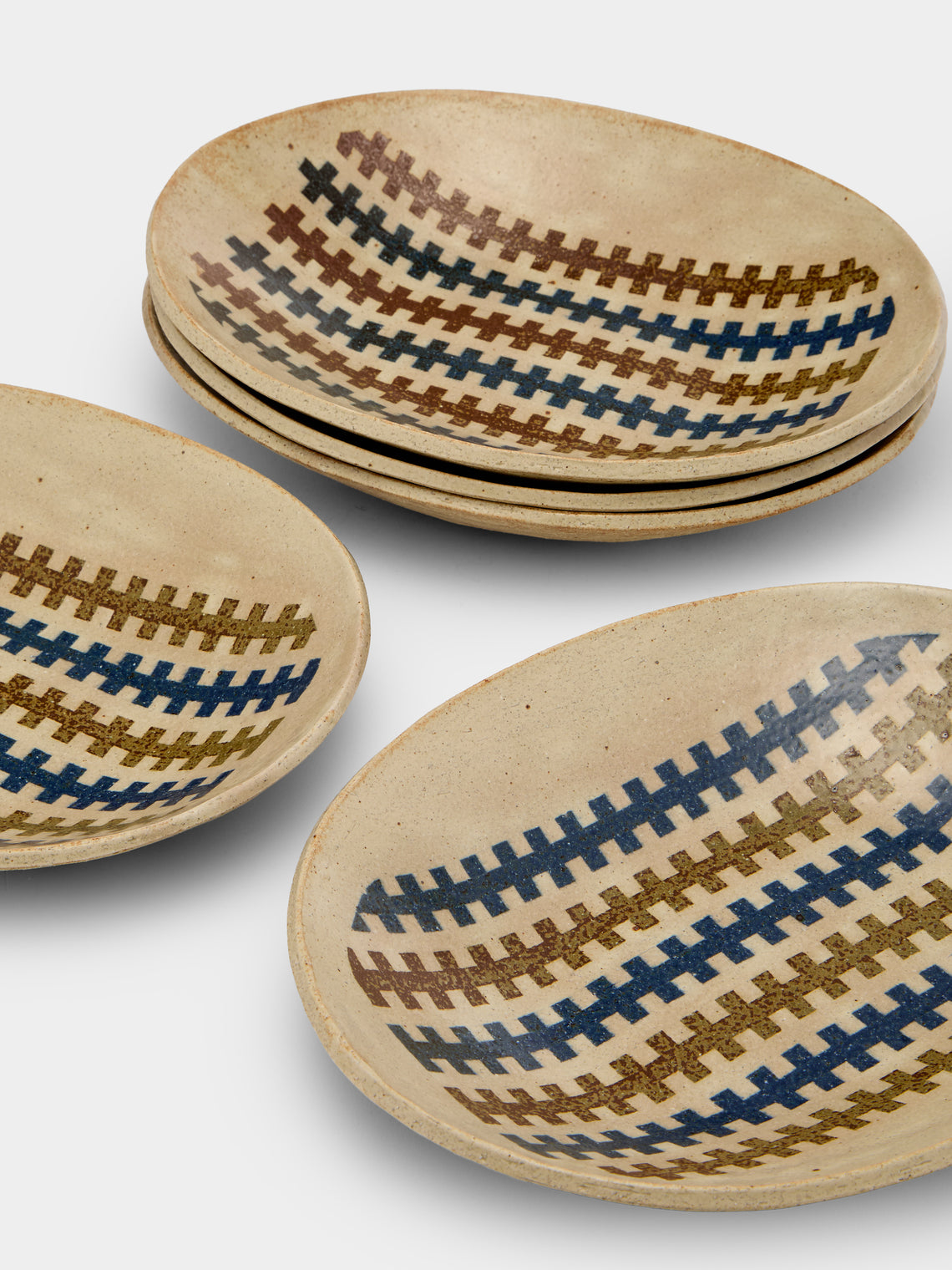 Makidani-gama - Nerikomi Ceramic Oval Plates – 11in/27.5cm (Set of 5) - Multiple - ABASK