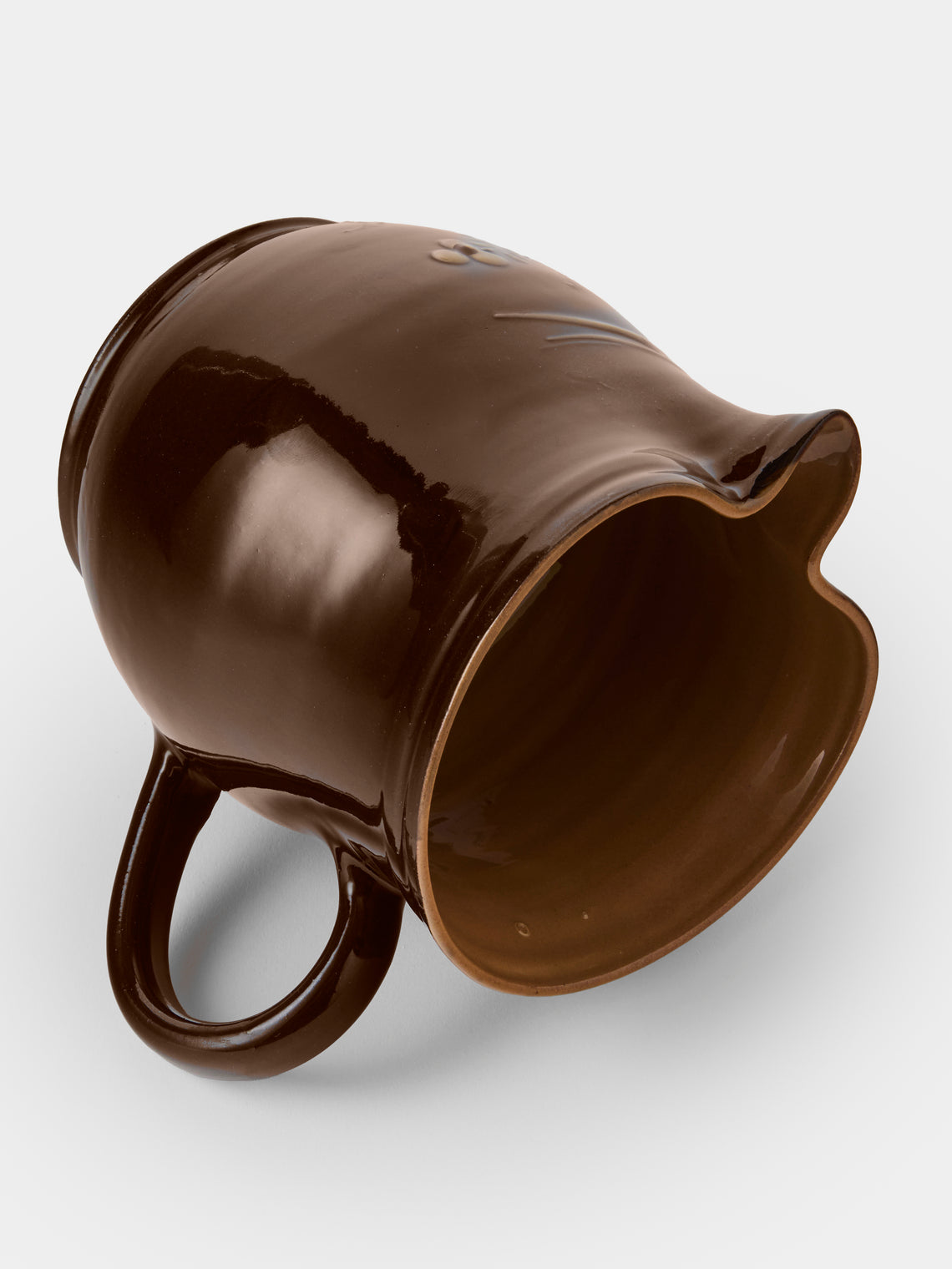 Poterie d’Évires - Birds Hand-Painted Ceramic Medium Jug - Dark Brown - ABASK