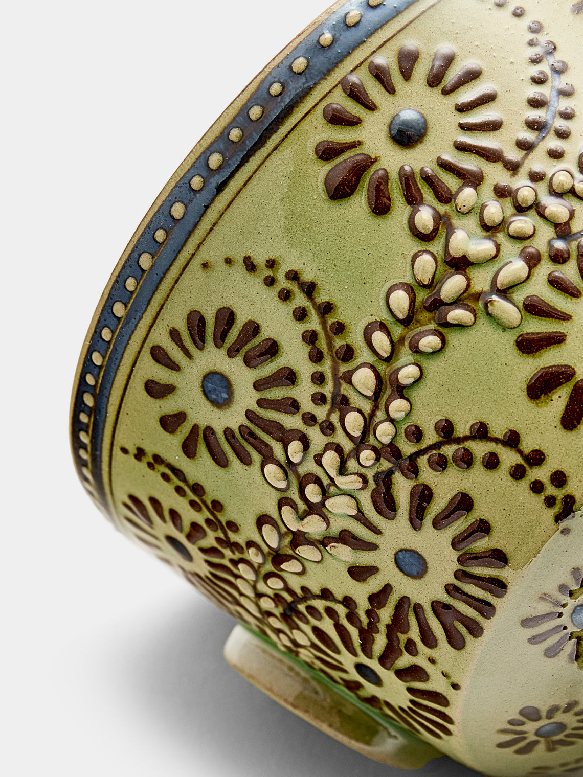 Poterie d’Évires - Flowers Hand-Painted Ceramic Small Raised Bowl - Green - ABASK