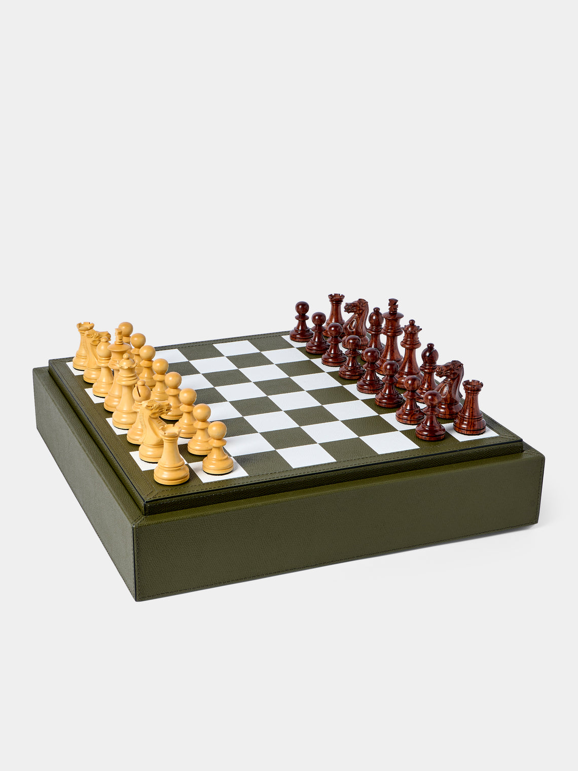 Giobagnara - Leather Triple Checkers, Chess and Dominoes Compendium - Green - ABASK