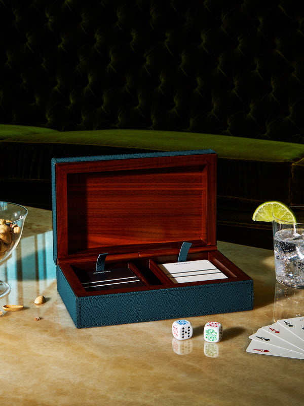 Giobagnara - Leather Playing Cards and Dice Box - Blue - ABASK