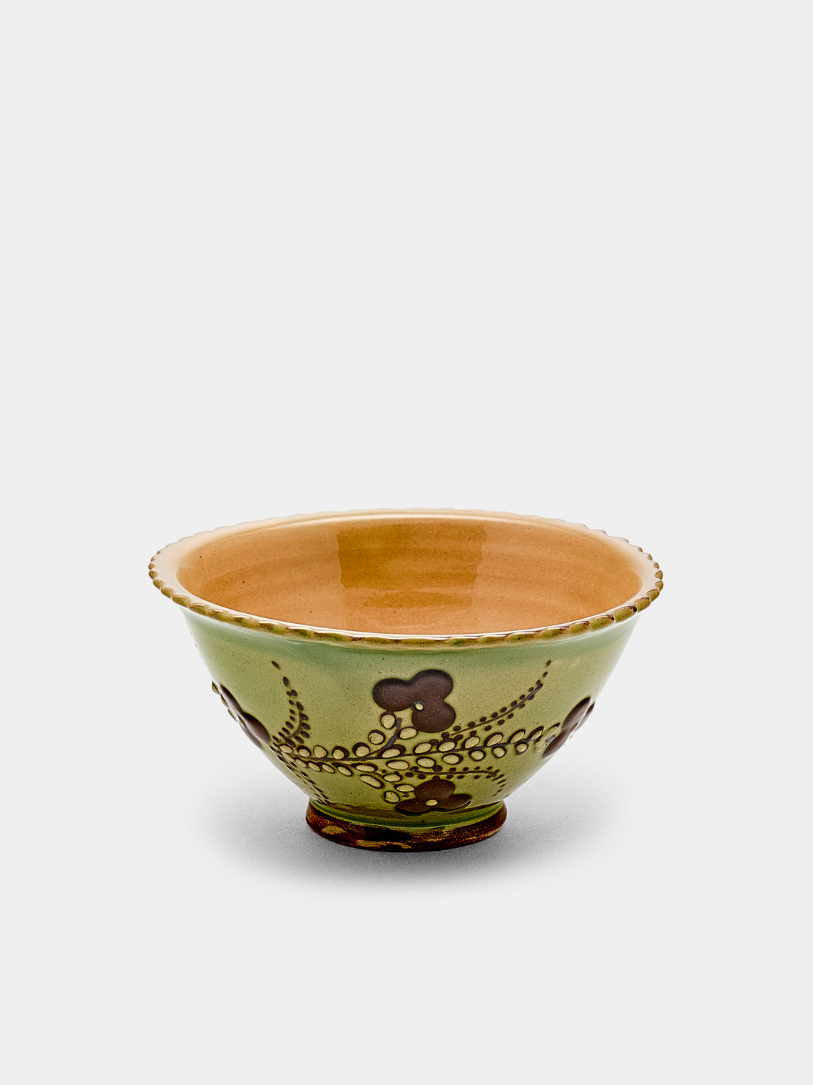 Poterie d’Évires - Flowers Hand-Painted Ceramic Small Fluted Bowls (Set of 8) - Green - ABASK