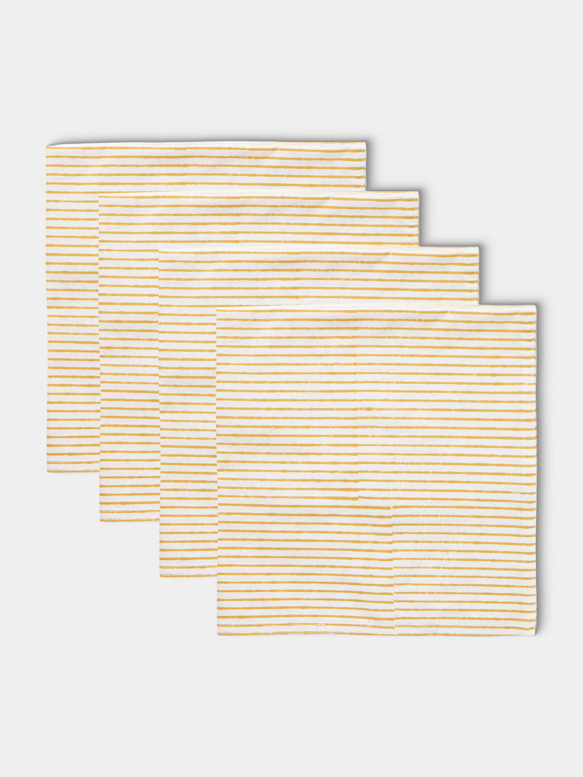 Chamois - Stripe Block-Printed Cotton Napkins (Set of 4) - Yellow - ABASK