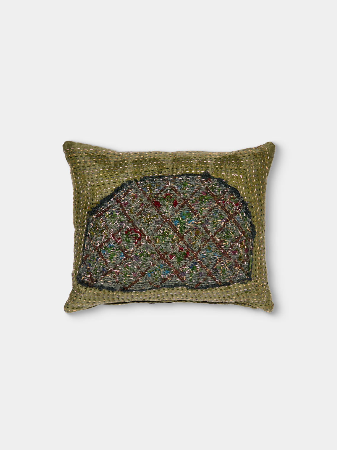 By Walid - 19th-Century Needlepoint Wool and Damask Pillow (16in/41cm) - Multiple - ABASK - 
