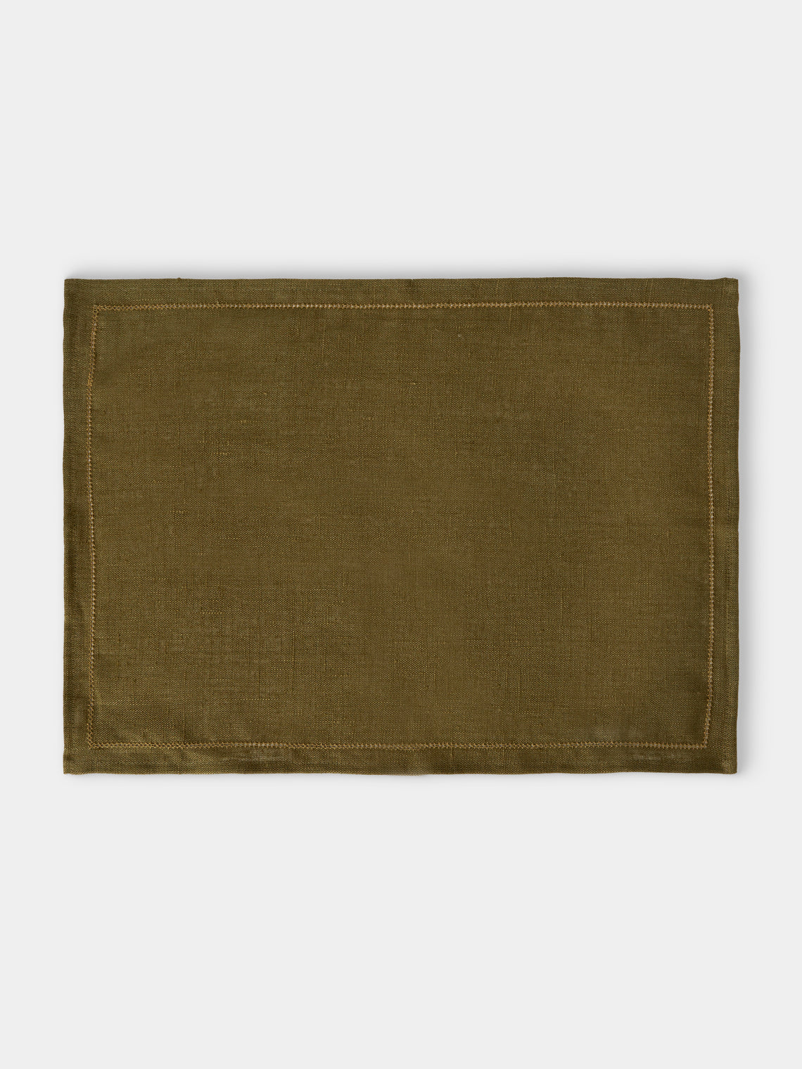 Volga Linen - Hem-Stitch Linen Placemats (Set of 6) - Green - ABASK - 