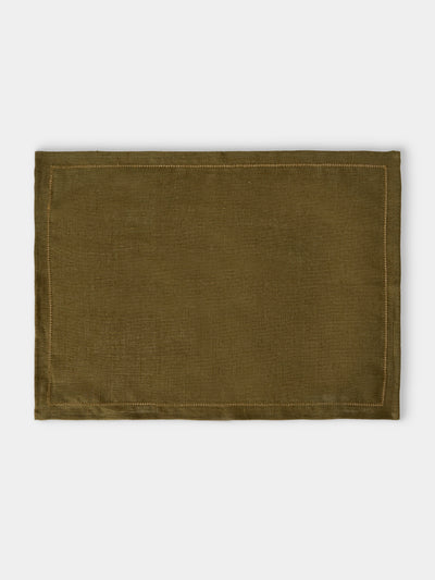 Volga Linen - Hem-Stitch Linen Placemats (Set of 6) - Green - ABASK - 