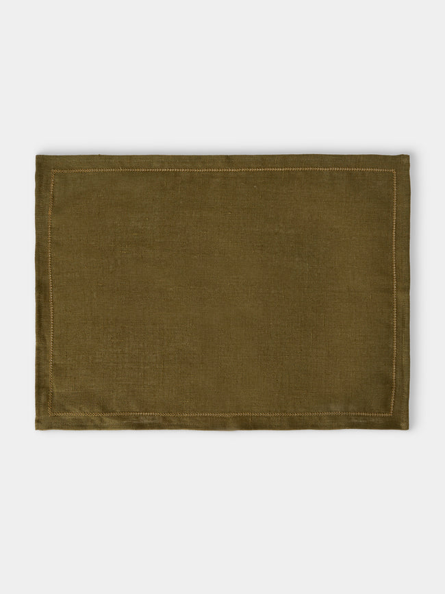Volga Linen - Hem-Stitch Linen Placemats (Set of 6) - Green - ABASK - 