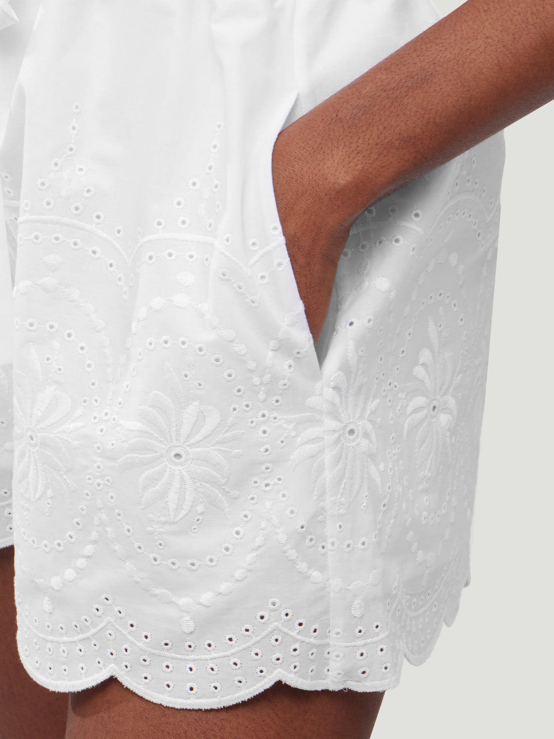 Loretta Caponi - Marissa Embroidered Cotton Shorts - White - ABASK