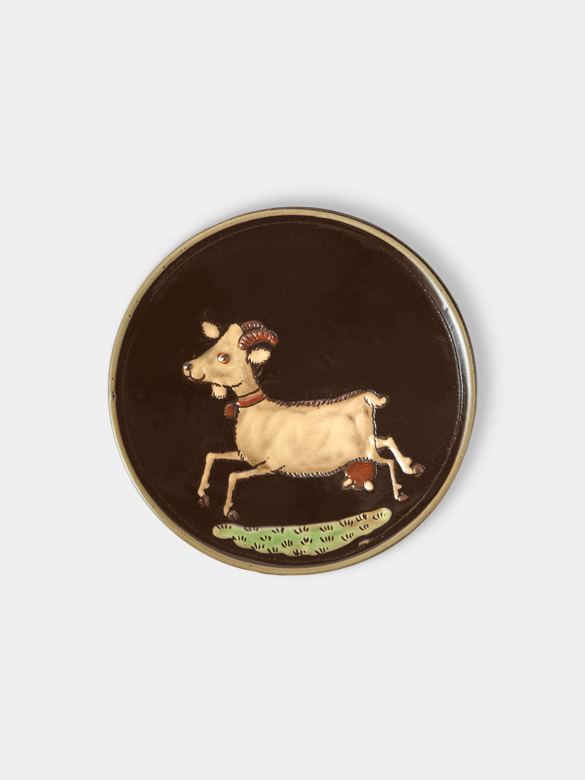 Poterie d’Évires - Animals Hand-Painted Ceramic Plates – 5.5in/14cm (Set of 4) - Dark Brown - ABASK