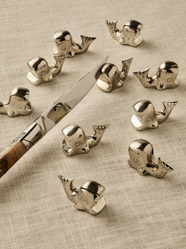Antique and Vintage - Mid-Century Whales Silver-Plated Knife Rests (Set of 10) - Silver - ABASK