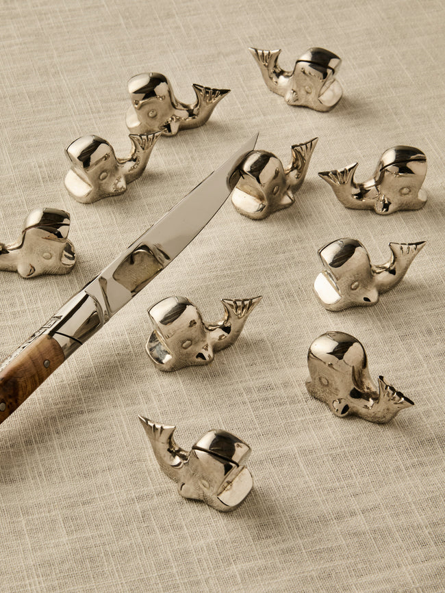 Antique and Vintage - Mid-Century Whales Silver-Plated Knife Rests (Set of 10) - Silver - ABASK