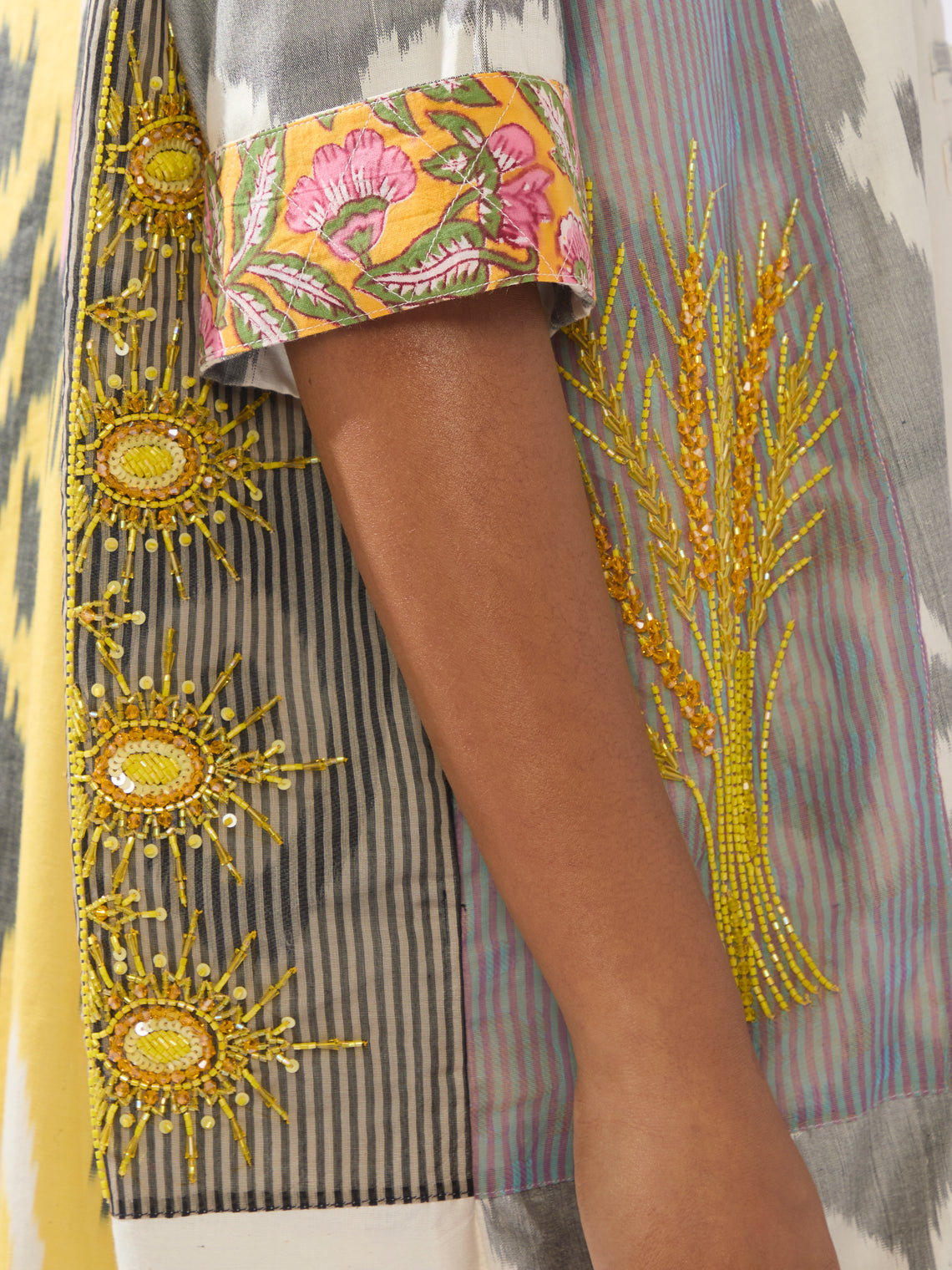 Women's Hand-Loomed Ikat Silk and Cotton Kaftan Dress  | One Size