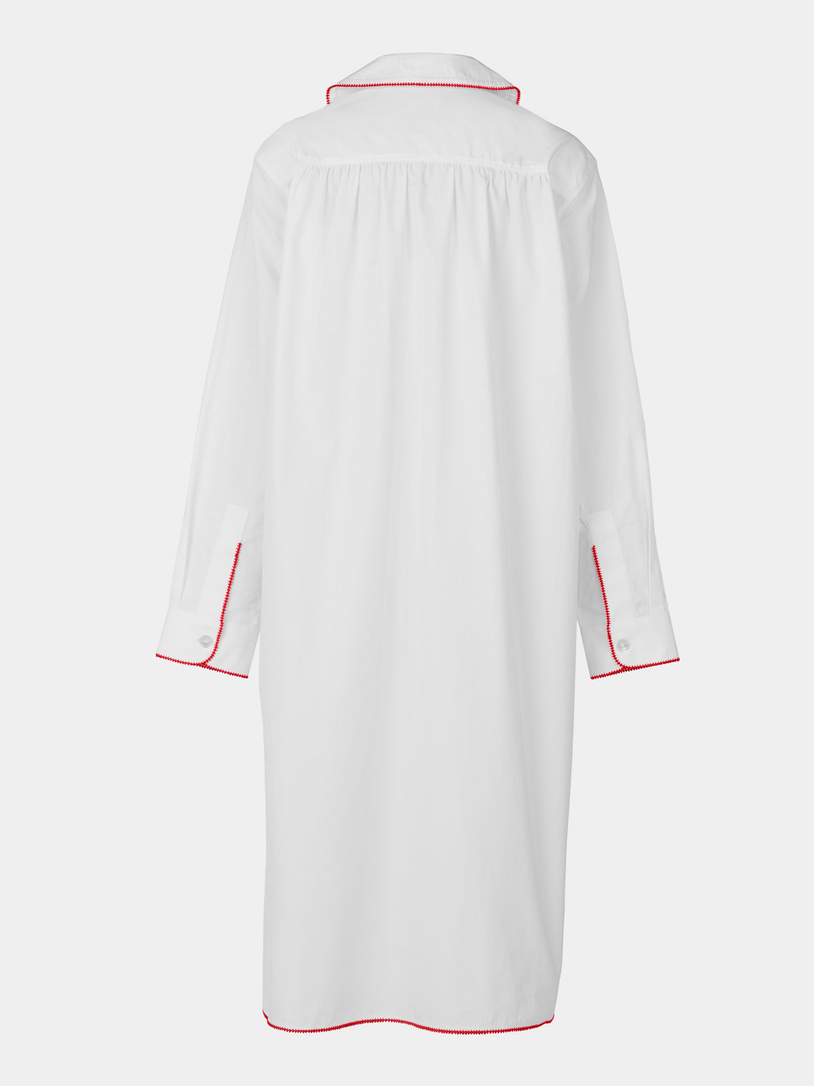 Sebline - Thread Hand-Embroidered Cotton Shirt Dress - White - ABASK