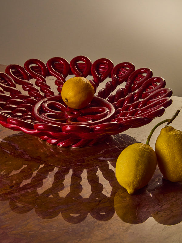 Antique and Vintage - 1950s Vallauris Braided Ceramic Bowl - Red - ABASK