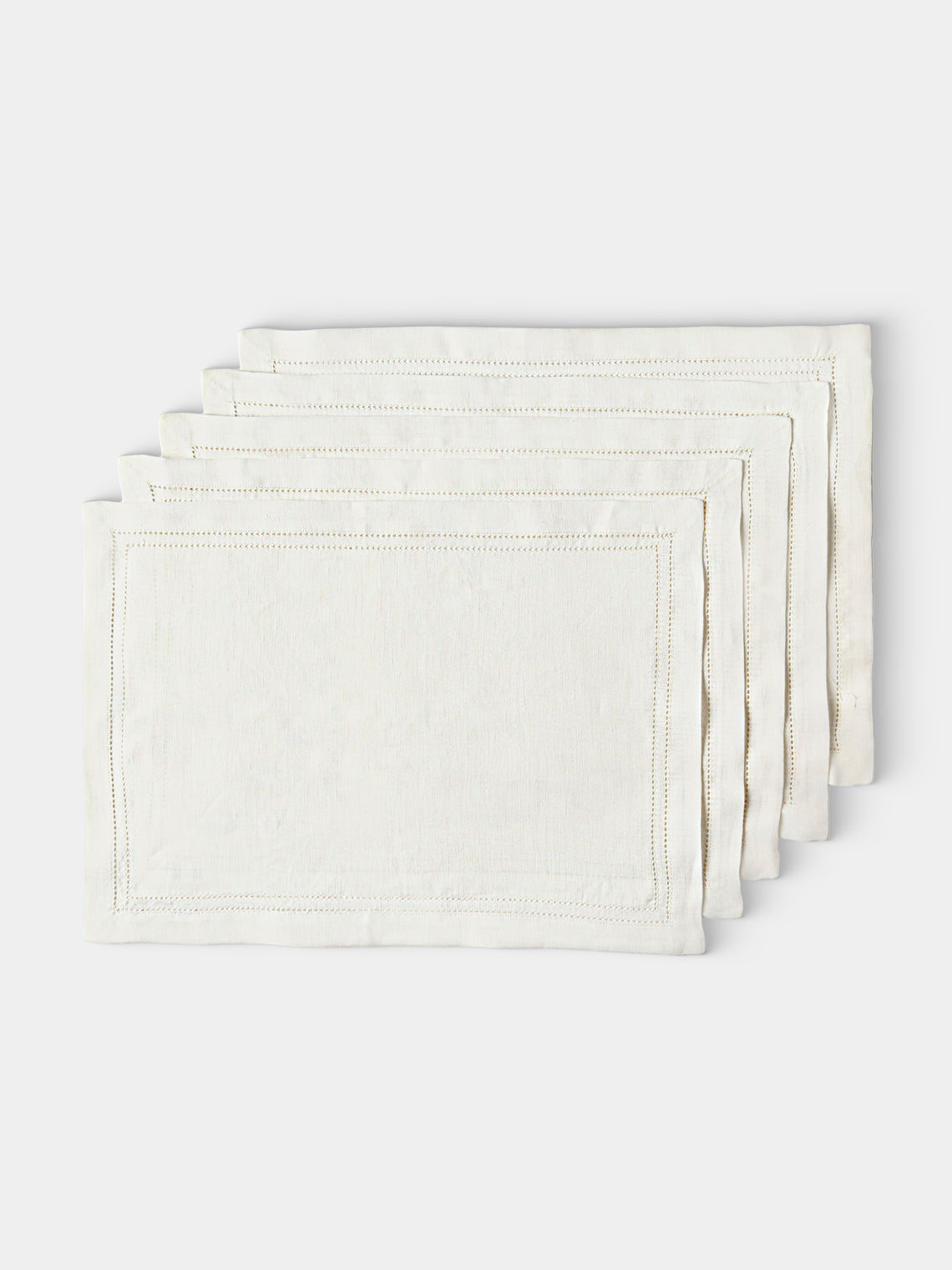 Volga Linen - Double Hem-Stitch Linen Placemats (Set of 6) - Ivory - ABASK