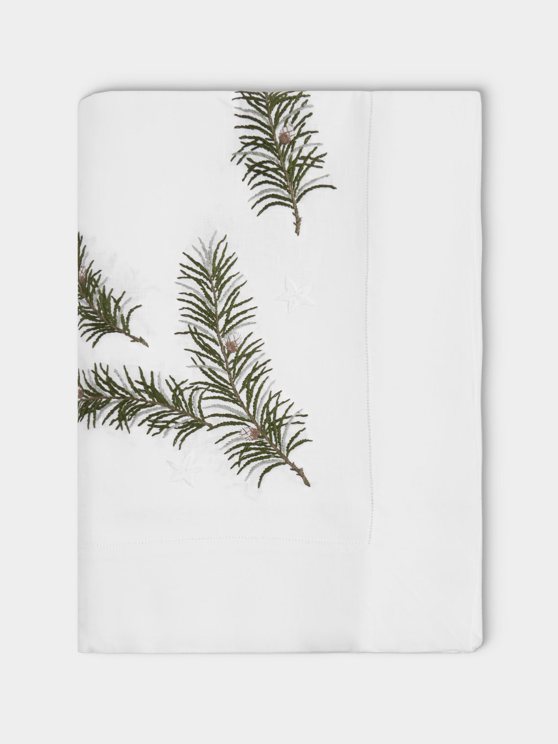 ERI Textiles - Christmas Branch Hand-Embroidered Linen Rectangular Tablecloth (118in/3m) - Multiple - ABASK - 