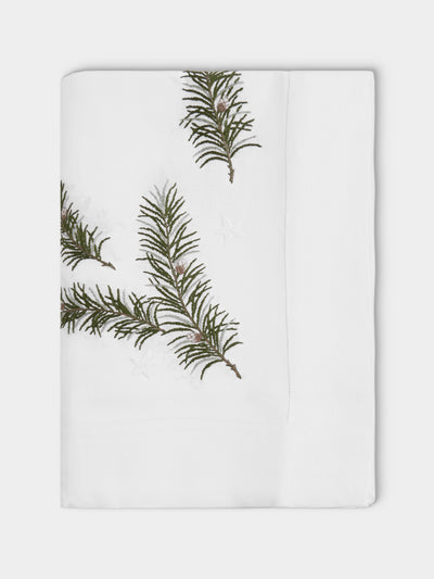ERI Textiles - Christmas Branch Hand-Embroidered Linen Rectangular Tablecloth (118in/3m) - Multiple - ABASK - 