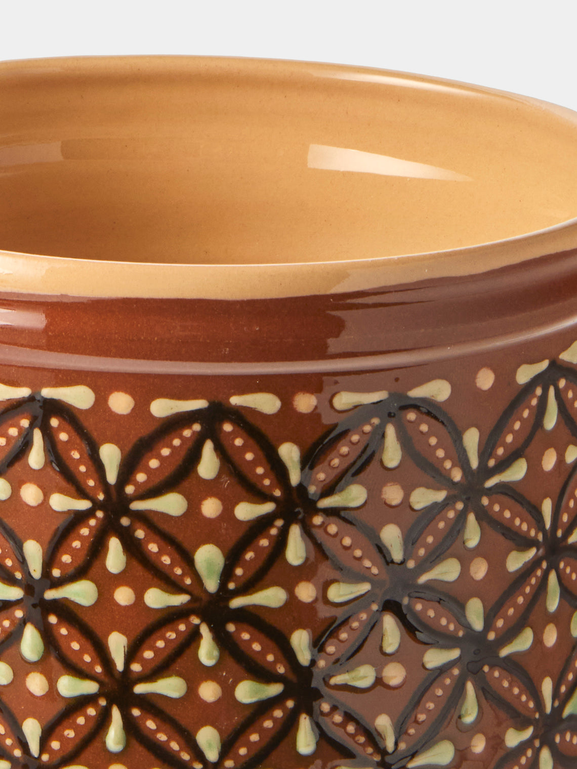 Poterie d’Évires - Geometric Hand-Painted Ceramic Utensil Pot - Light Brown - ABASK