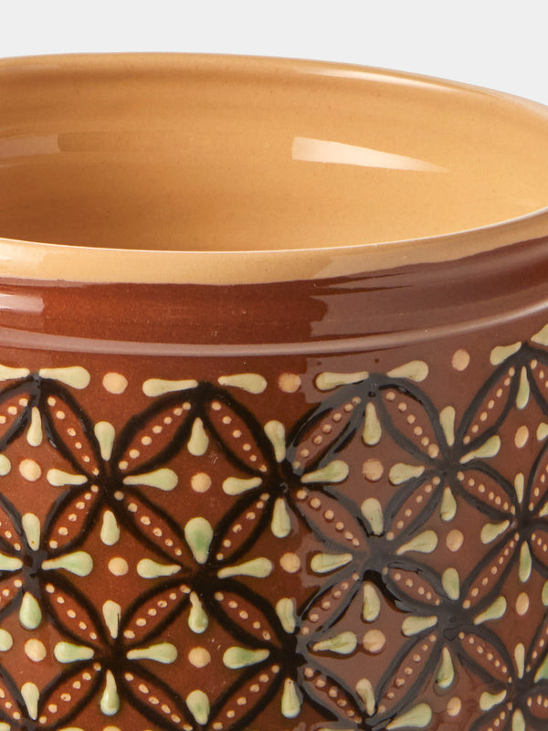 Poterie d’Évires - Geometric Hand-Painted Ceramic Utensil Pot - Light Brown - ABASK