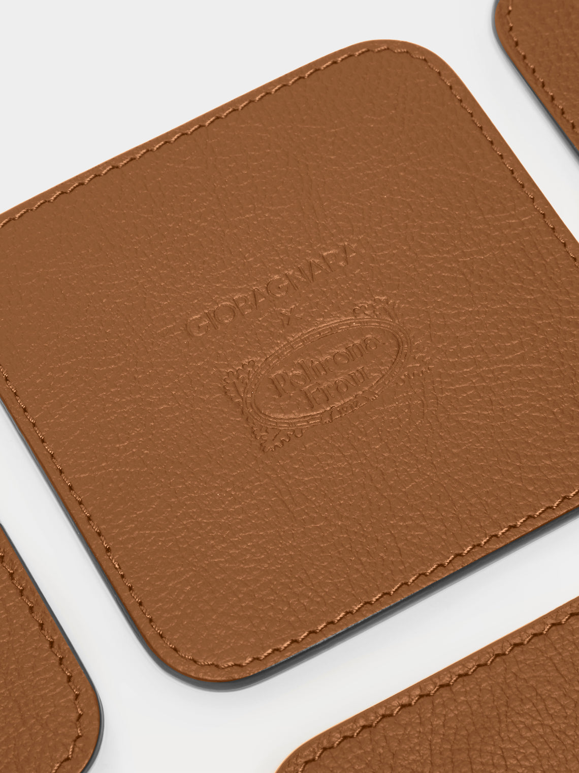 Giobagnara x Poltrona Frau - Leather and Walnut Coasters with Holder (Set of 6) - Tan - ABASK